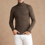 Turtleneck Plain Knit Sweater // Light Brown Melange (2XL)