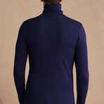 Turtleneck Plain Knit Sweater // Navy Blue (S)