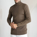 Turtleneck Plain Knit Sweater // Light Brown (S)