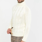 Turtleneck Cable Knit Sweater // White (S)