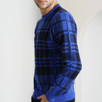 Crewneck Plaid Knit Sweater // Blue (2XL)