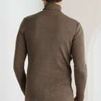 Turtleneck Plain Knit Sweater // Light Brown (S)