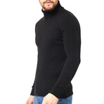 Turtleneck Patterned Knit Sweater // Black (M)