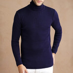 Turtleneck Plain Knit Sweater // Navy Blue (S)