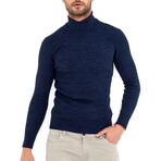 Turtleneck Patterned Knit Sweater // Navy Blue (2XL)