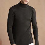 Turtleneck Plain Knit Sweater // Dark Brown (S)