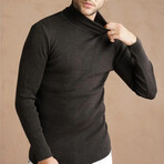 Turtleneck Plain Knit Sweater // Dark Brown (S)