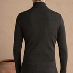 Turtleneck Plain Knit Sweater // Dark Brown (S)