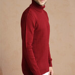 Turtleneck Cable Knit Sweater // Burgundy (2XL)