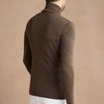 Turtleneck Plain Knit Sweater // Light Brown Melange (2XL)