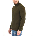 Turtleneck Patterned Knit Sweater // Khaki (M)