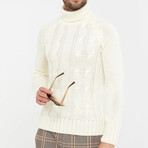 Turtleneck Cable Knit Sweater // White (S)