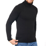 Turtleneck Patterned Knit Sweater // Black (M)