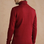 Turtleneck Cable Knit Sweater // Burgundy (2XL)