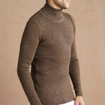 Turtleneck Plain Knit Sweater // Light Brown Melange (2XL)