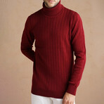 Turtleneck Cable Knit Sweater // Burgundy (2XL)