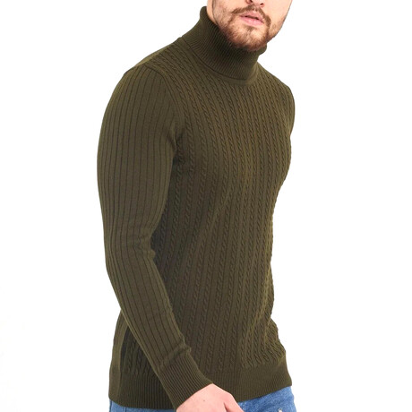 Turtleneck Patterned Knit Sweater // Khaki (S)