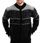 Deer Patterned Standing Collar Cardigan // Black (2XL)