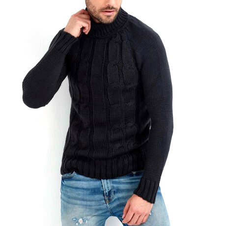 Turtleneck Cable Knit Sweater // Black (S)