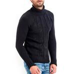 Turtleneck Cable Knit Sweater // Black (XL)