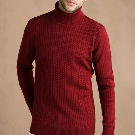 Turtleneck Cable Knit Sweater // Burgundy (S)