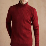 Turtleneck Cable Knit Sweater // Burgundy (2XL)