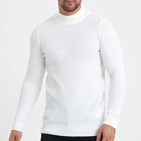 Crewneck Patterned Knit Sweater // White (S)