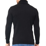 Turtleneck Patterned Knit Sweater // Black (M)