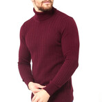 Turtleneck Patterned Knit Sweater // Burgundy (S)