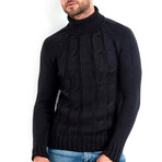 Turtleneck Cable Knit Sweater // Black (XL)