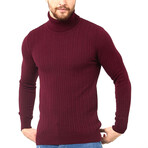 Turtleneck Patterned Knit Sweater // Burgundy (S)