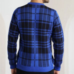 Crewneck Plaid Knit Sweater // Blue (2XL)