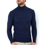 Turtleneck Patterned Knit Sweater // Navy Blue (2XL)