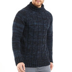 Turtleneck Cable Knit Sweater // Navy Blue (S)