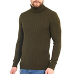 Turtleneck Patterned Knit Sweater // Khaki (M)