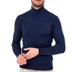 Turtleneck Patterned Knit Sweater // Navy Blue (2XL)