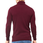 Turtleneck Patterned Knit Sweater // Burgundy (S)