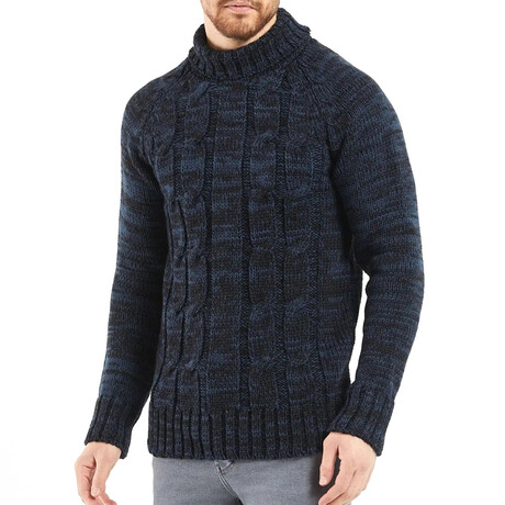 Turtleneck Cable Knit Sweater // Navy Blue (S)