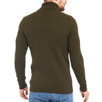 Turtleneck Patterned Knit Sweater // Khaki (M)