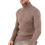 Turtleneck Striped Patterned Knit Sweater // Brown (L)