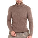 Turtleneck Striped Patterned Knit Sweater // Brown (L)