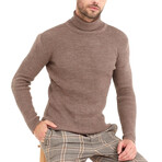 Turtleneck Striped Patterned Knit Sweater // Brown (L)