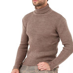 Turtleneck Striped Patterned Knit Sweater // Brown (L)