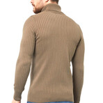 Turtleneck Patterned Knit Sweater // Brown (2XL)