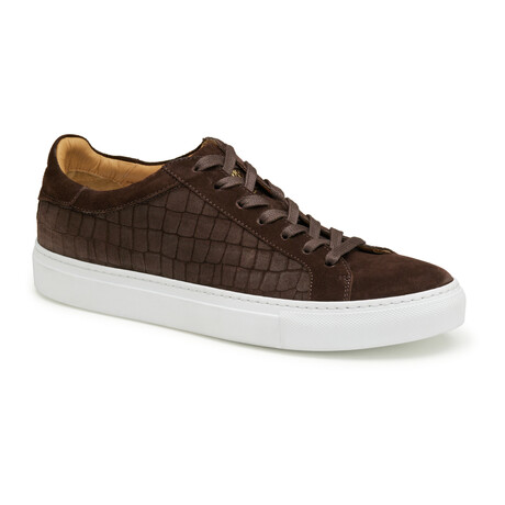 Jake Lace-To-Toe Croc Embossed Leather Sneaker // Dark Brown (8)