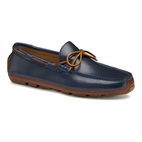 Damon One Eye Tie Leather Boat Shoes // Navy (8)