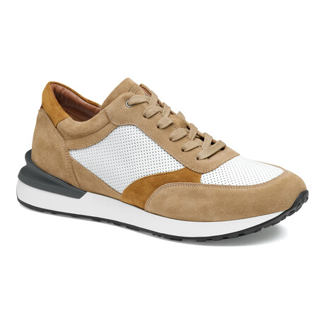 Briggs Perfed Lace-Up Leather Sneakers // Taupe + Brown + White (8)