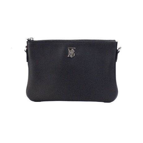 Peyton Monogram Grainy Leather Pouch Crossbody Handbag Purse // Black