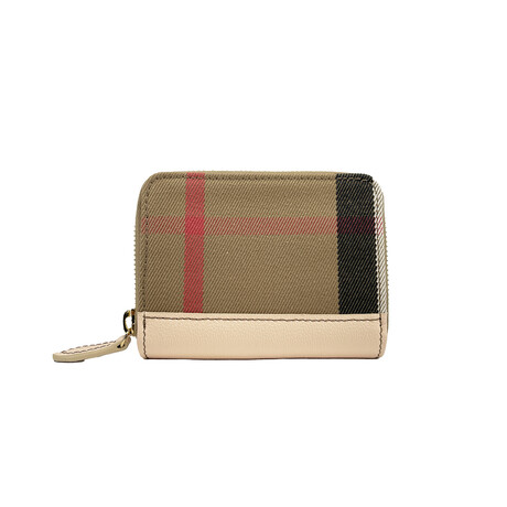 Mini Zip Around Beige Wallet // Check + Beige