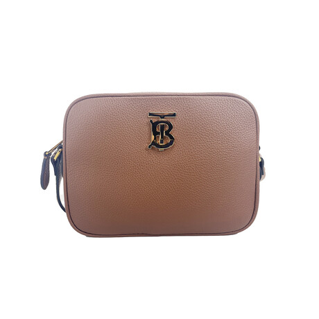 Small Leather Camera Crossbody TB Logo Bag // Tan